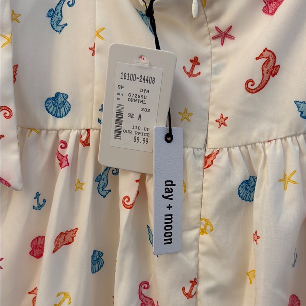 day + moon Cream Midi Dress with Multicolor Nautical Print